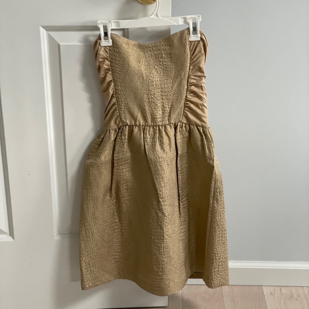 Gold strapless mini dress